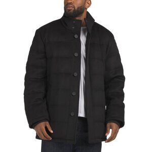 COLE HAAN Black Wool Blend Textured Padded Jacket